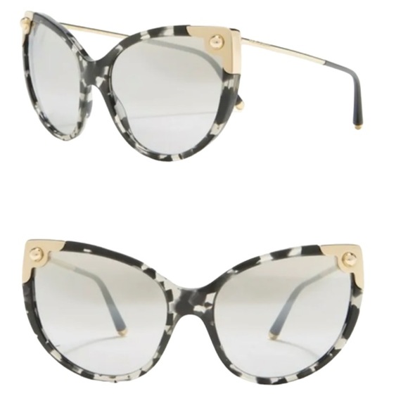 $420 Dolce&Gabbana Mirror Cat Eye Sunglasses Silver Mirror Lens Gray Havana Fram main image 15